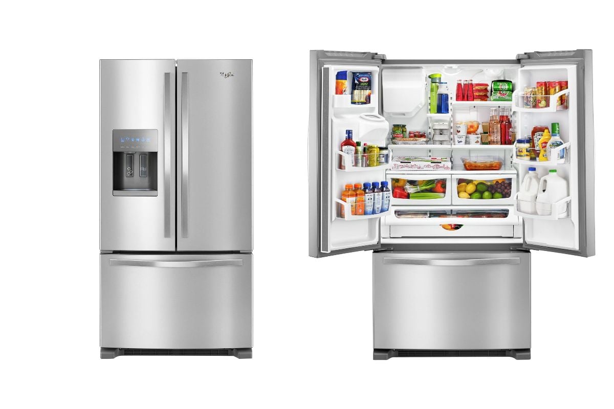 Réfrigérateur à deux portes 36 po avec distributeur d'eau et glaçons Whirlpool (WRF555SDFZ) - Inox