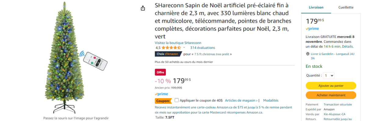 SHareconn Sapin de Noël artificiel pré-éclairé fin à charnière de 2,3 m, av.. 2023-11-06 at 12.39.10 PM (1)