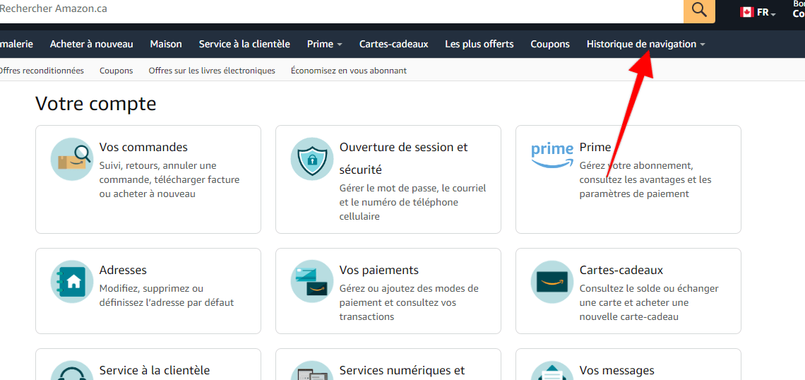 amazon - historique de navigation