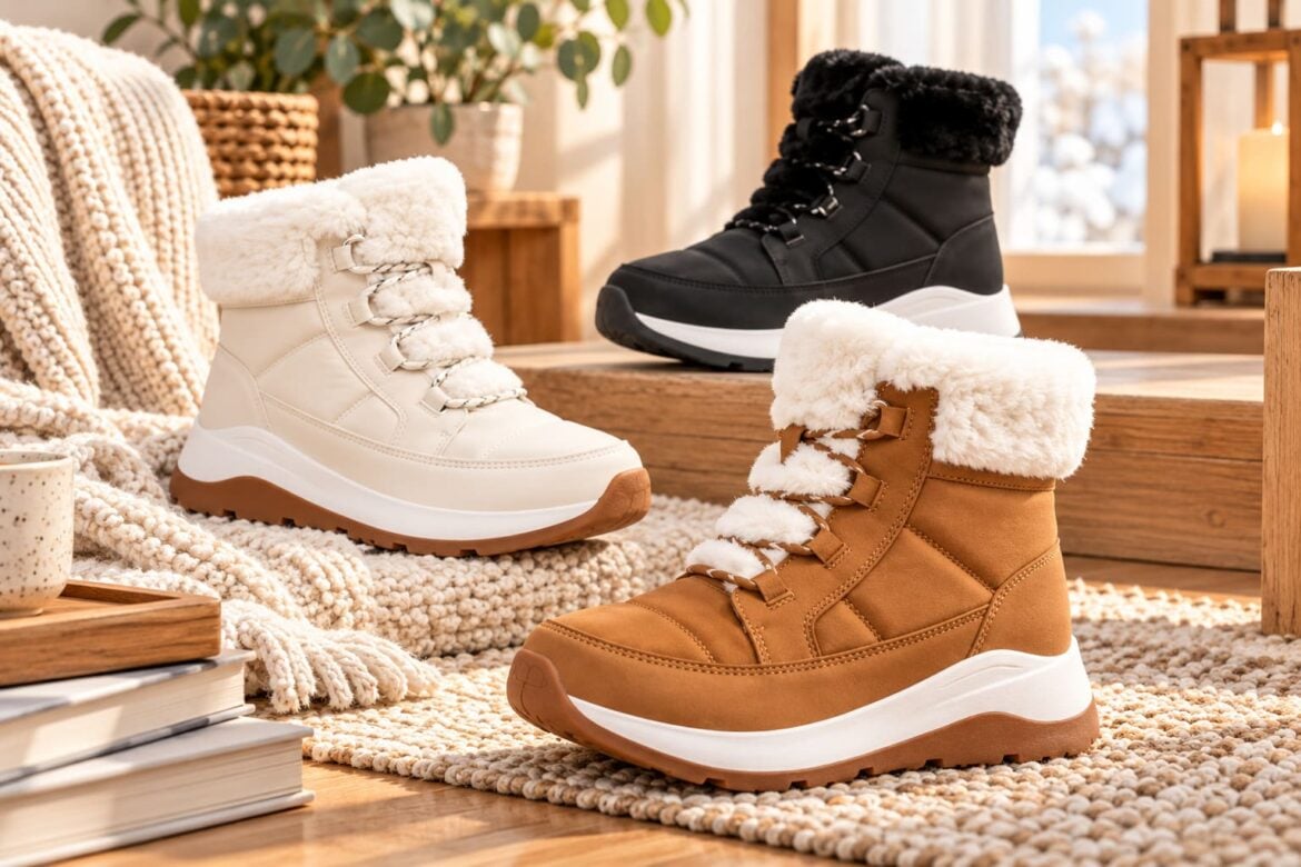 Bottes d’hiver douillettes dans un intérieur chaleureux