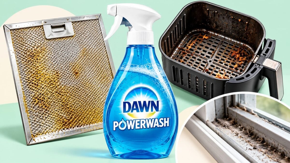 Dawn Powerwash entouré d’accessoires ménagers