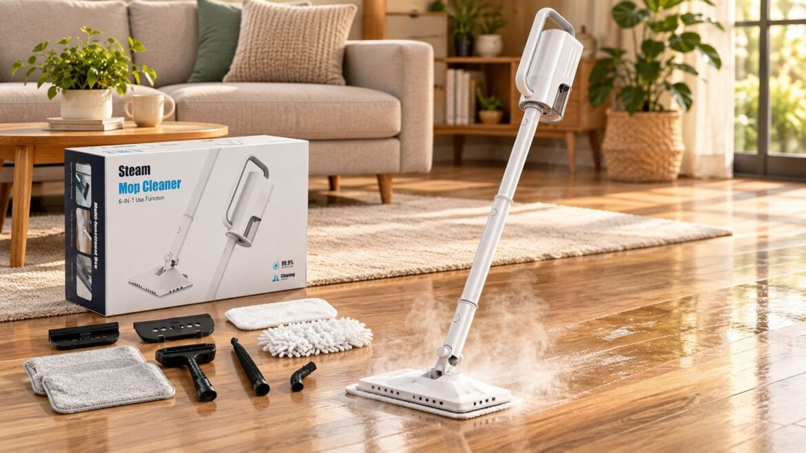 Nettoyage vapeur dans un salon lumineux