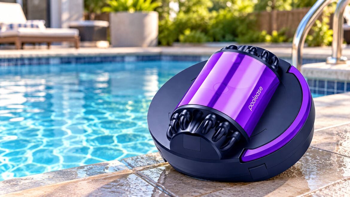 Robot nettoyeur de piscine au bord de l’eau