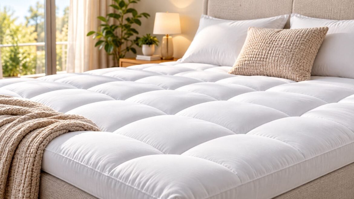 Surmatelas blanc moelleux dans une chambre chaleureuse